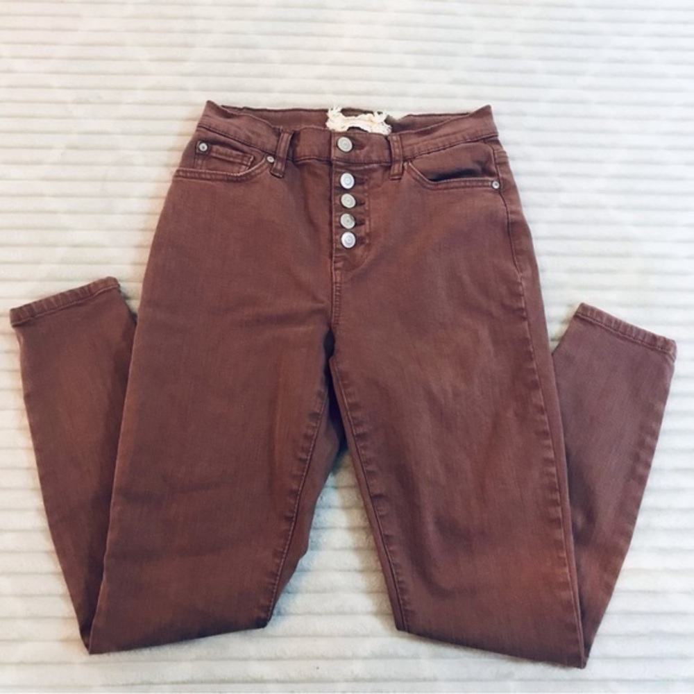 Altar’d State Rust Brown High Rise Skinny Jeans Button Fly Juniors size 25 1
